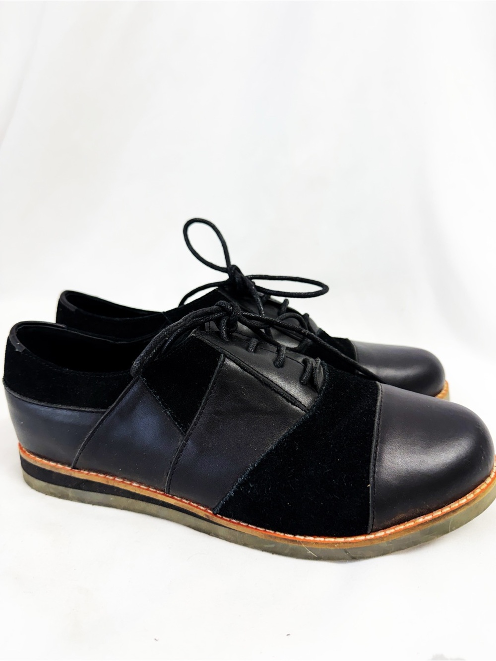 Lola Ramona Black Casual Oxford Shoes Suede & Leather Size 8